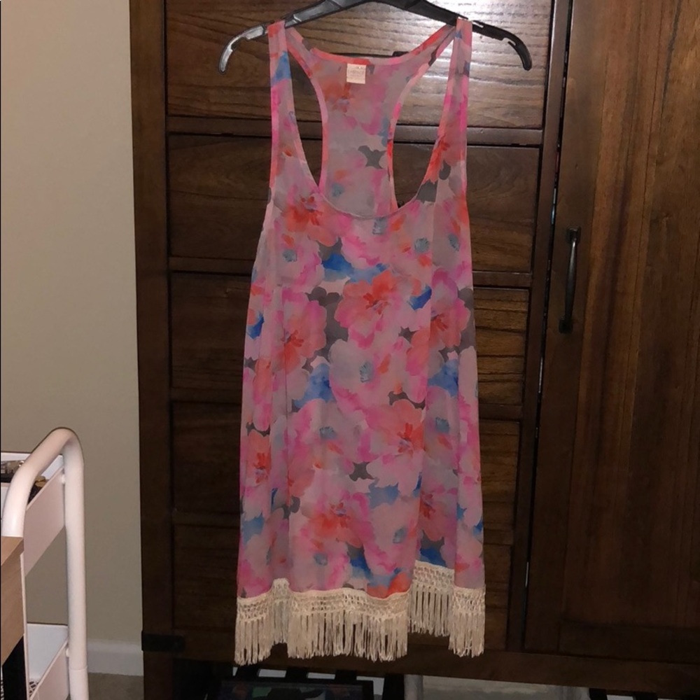 Racerback sheer tasseled top or beachcover